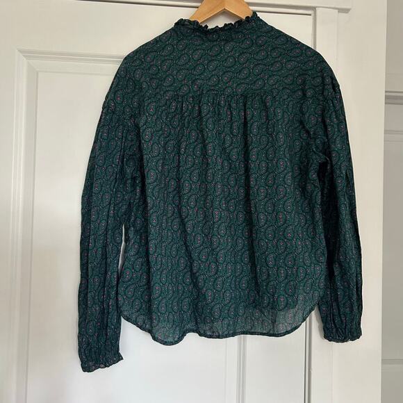 Gap Green Paisley Print Long Sleeve Mock Neck Top Blouse Women's Large Whimsical - Picture 8 of 10
